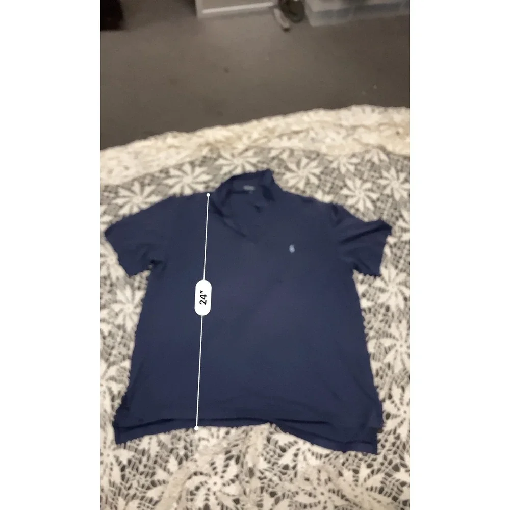 Polo Ralph Lauren Mens Navy Blue 100% Pima Cotton Short Sleeve Polo Shirt Large